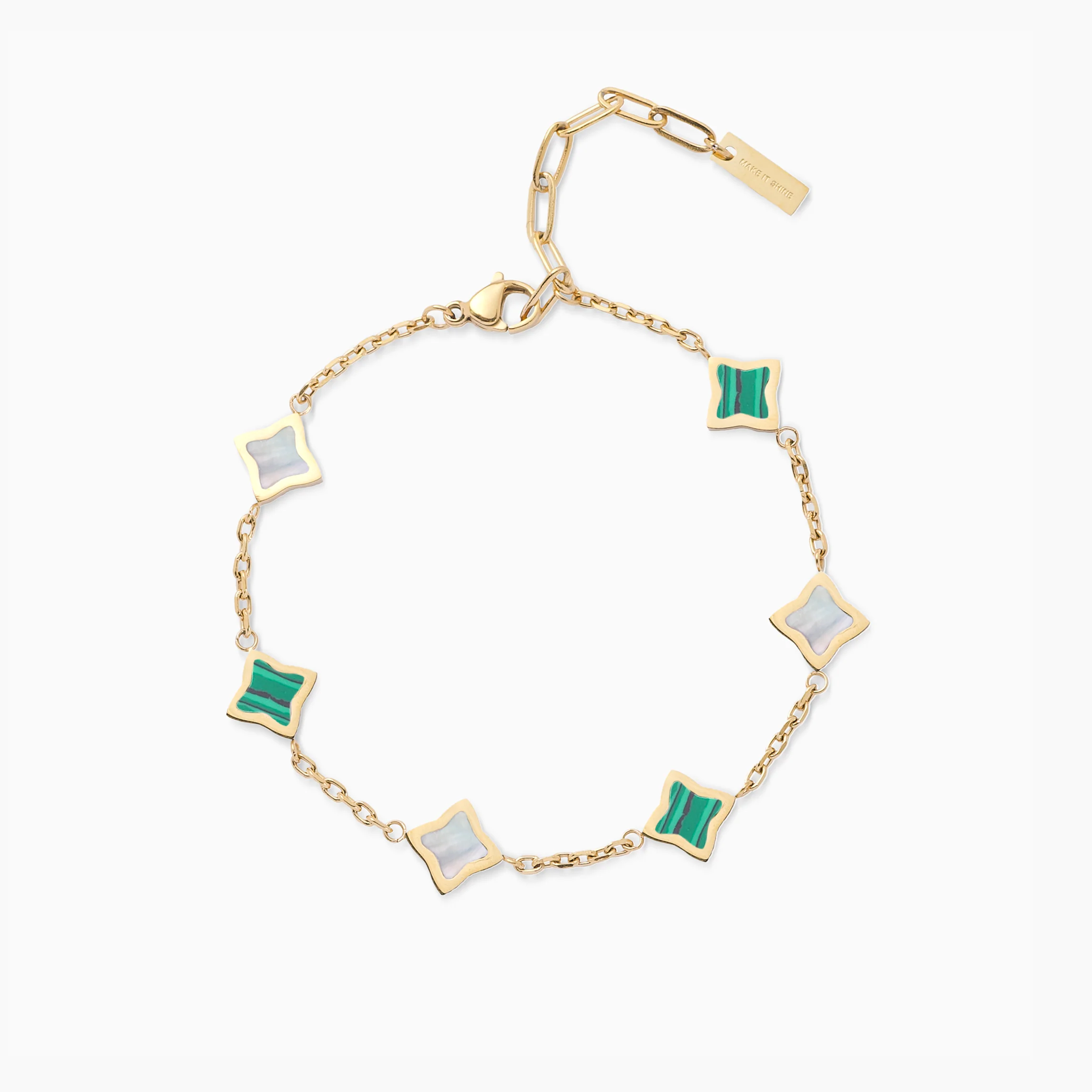 Bracelet Flower câble Doré - Motif Blanc & Vert