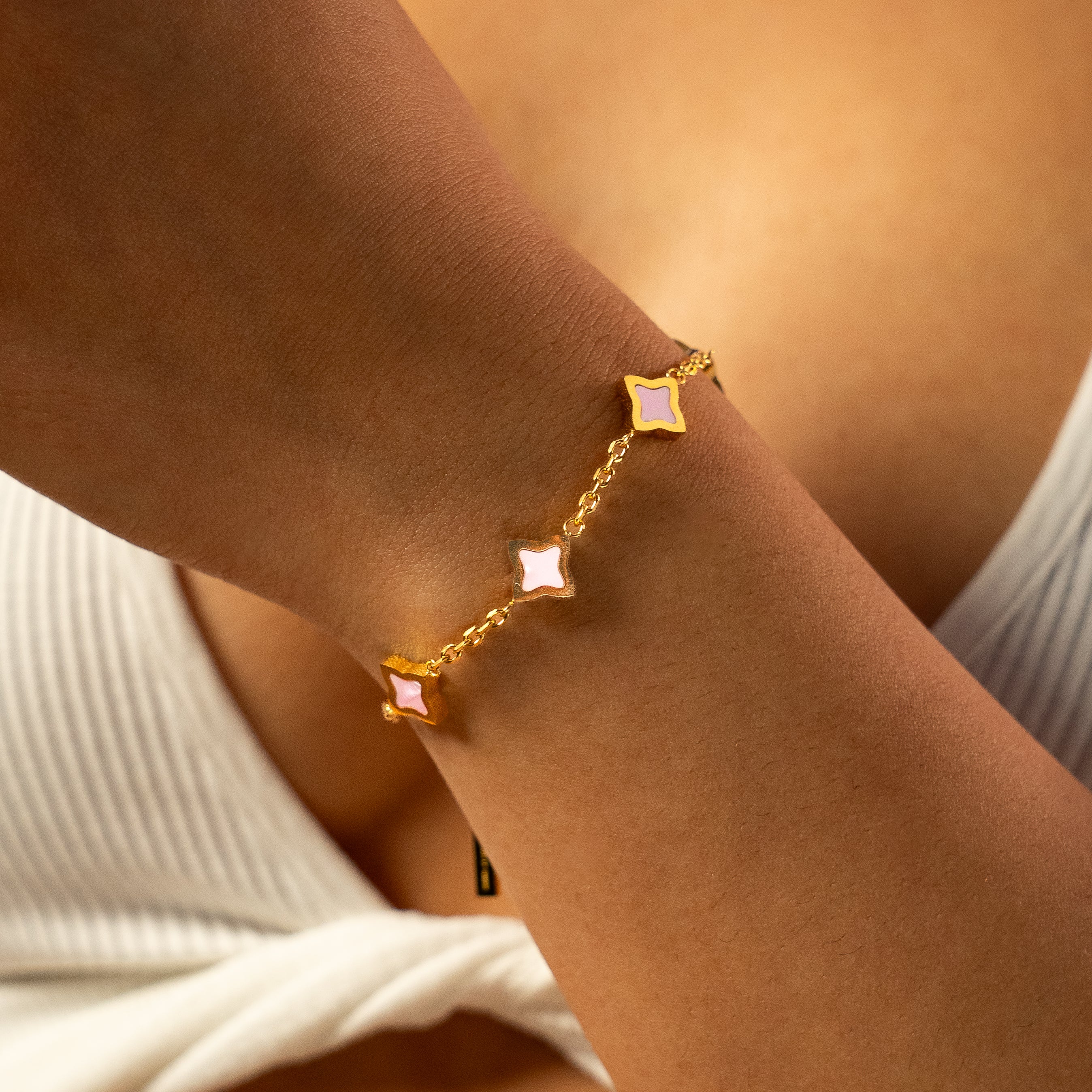 Bracelet Flower câble Doré - Motif Rose - Image 2