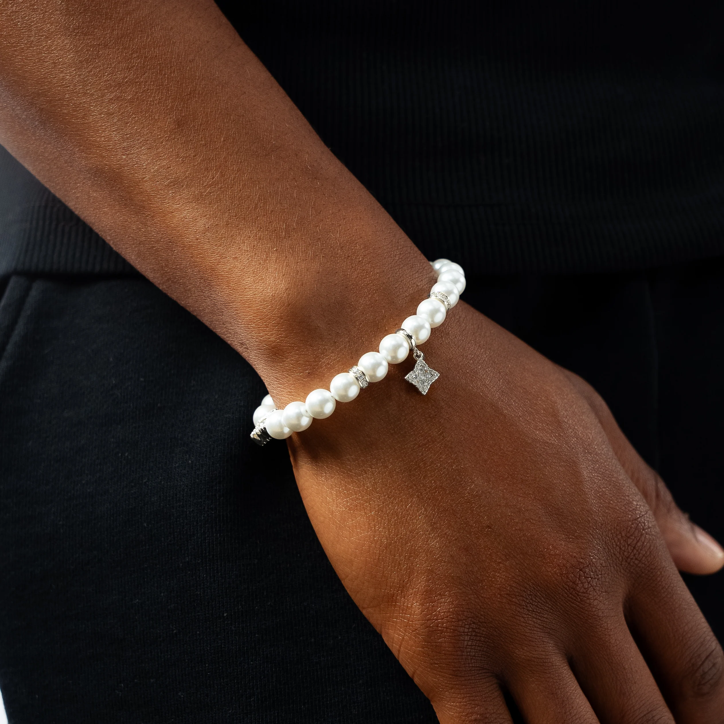 Bracelet Flower Pearl Argenté - Pierres Blanches - Image 2
