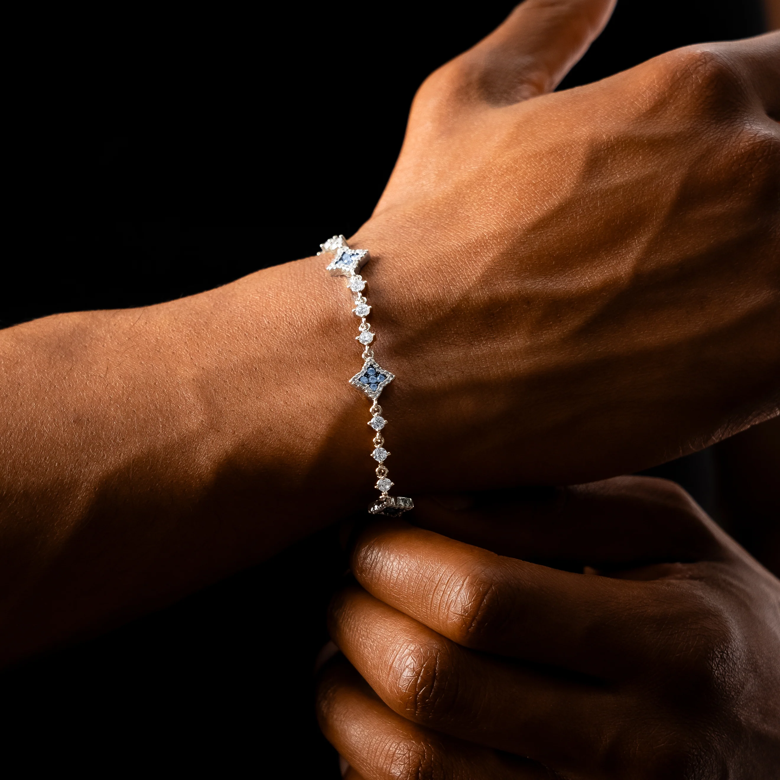 Bracelet Flower Tennis Argenté - Pierres bleues - Image 2