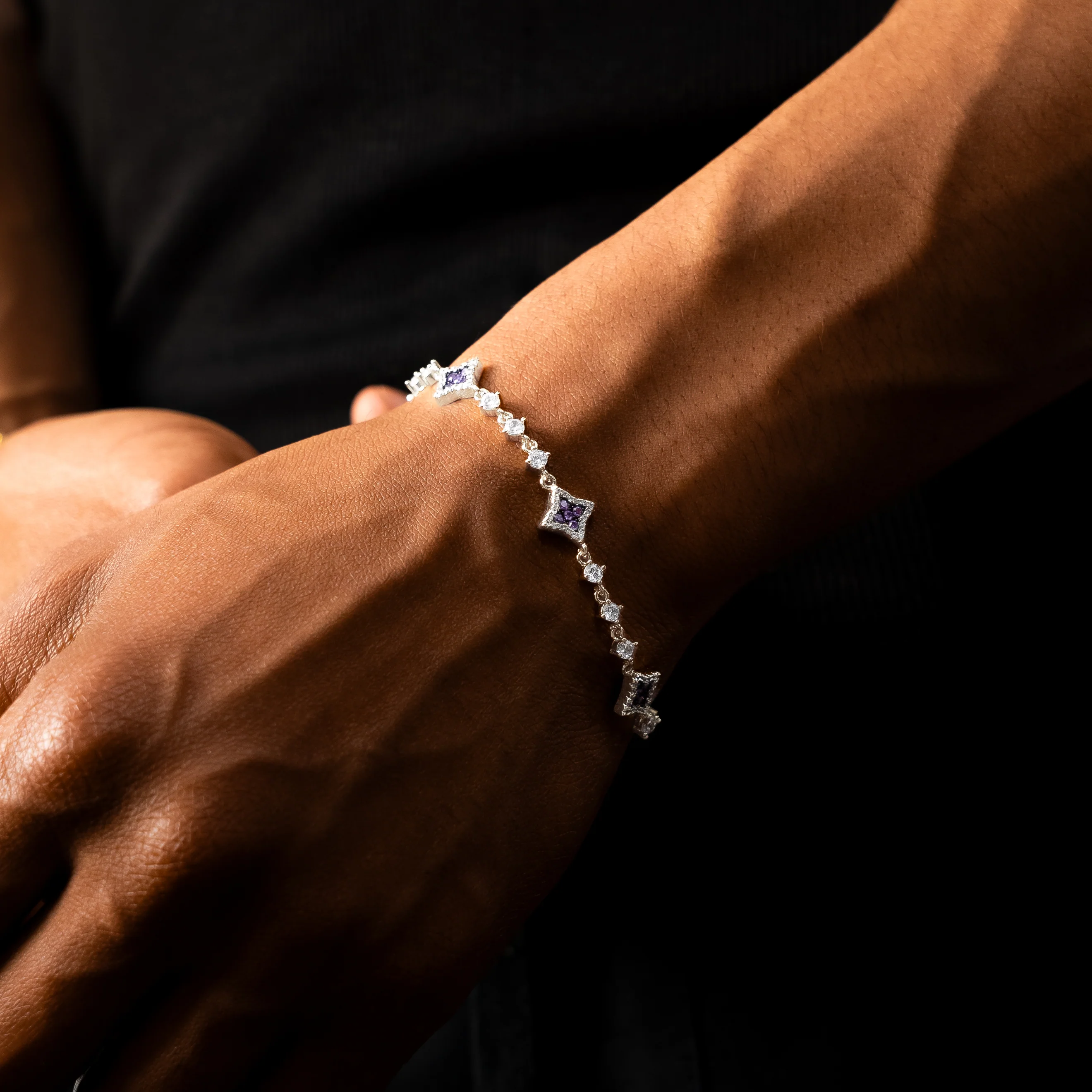 Bracelet Flower Tennis Argenté - Pierres violettes - Image 2