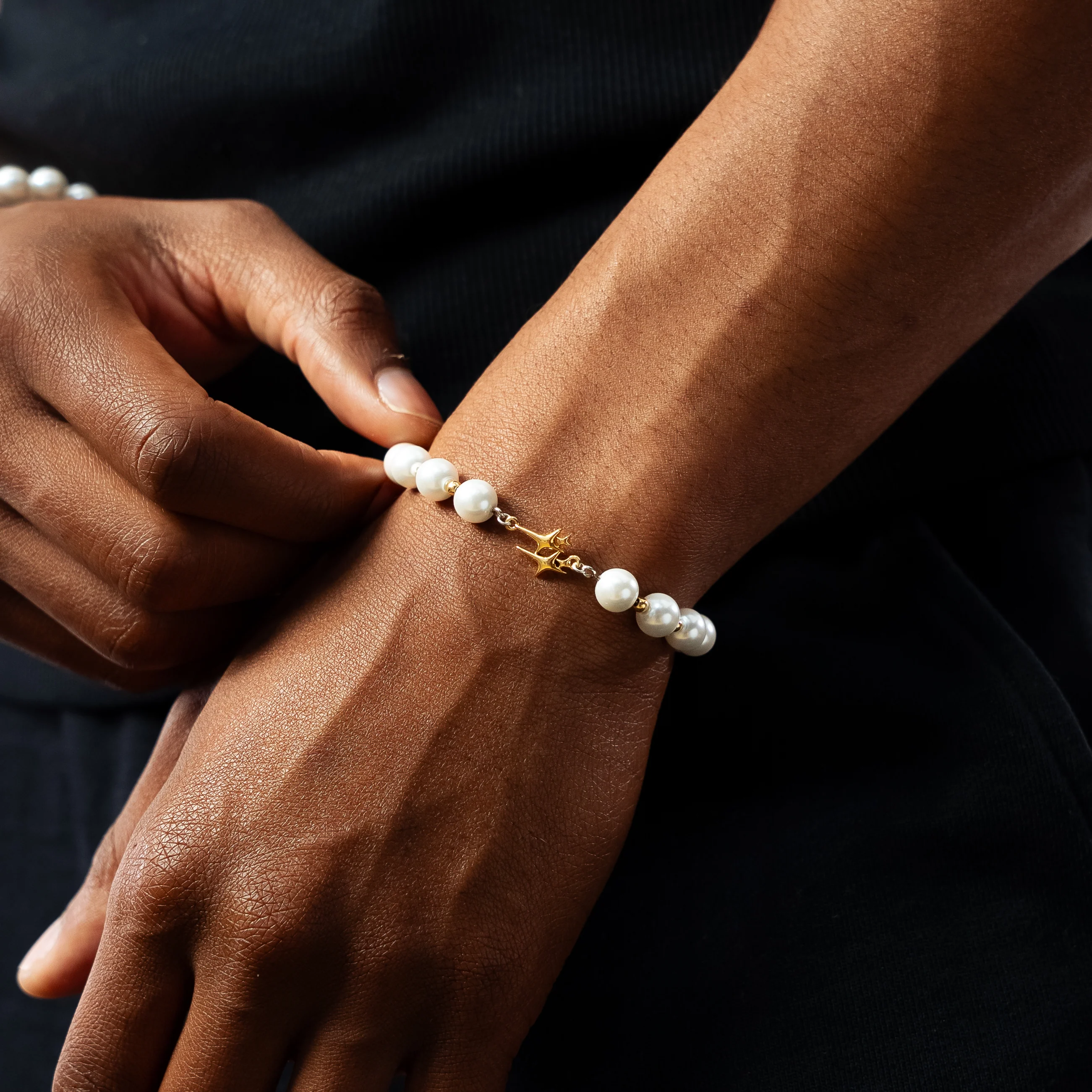 Bracelet Pearl Double Stars Doré - Image 2