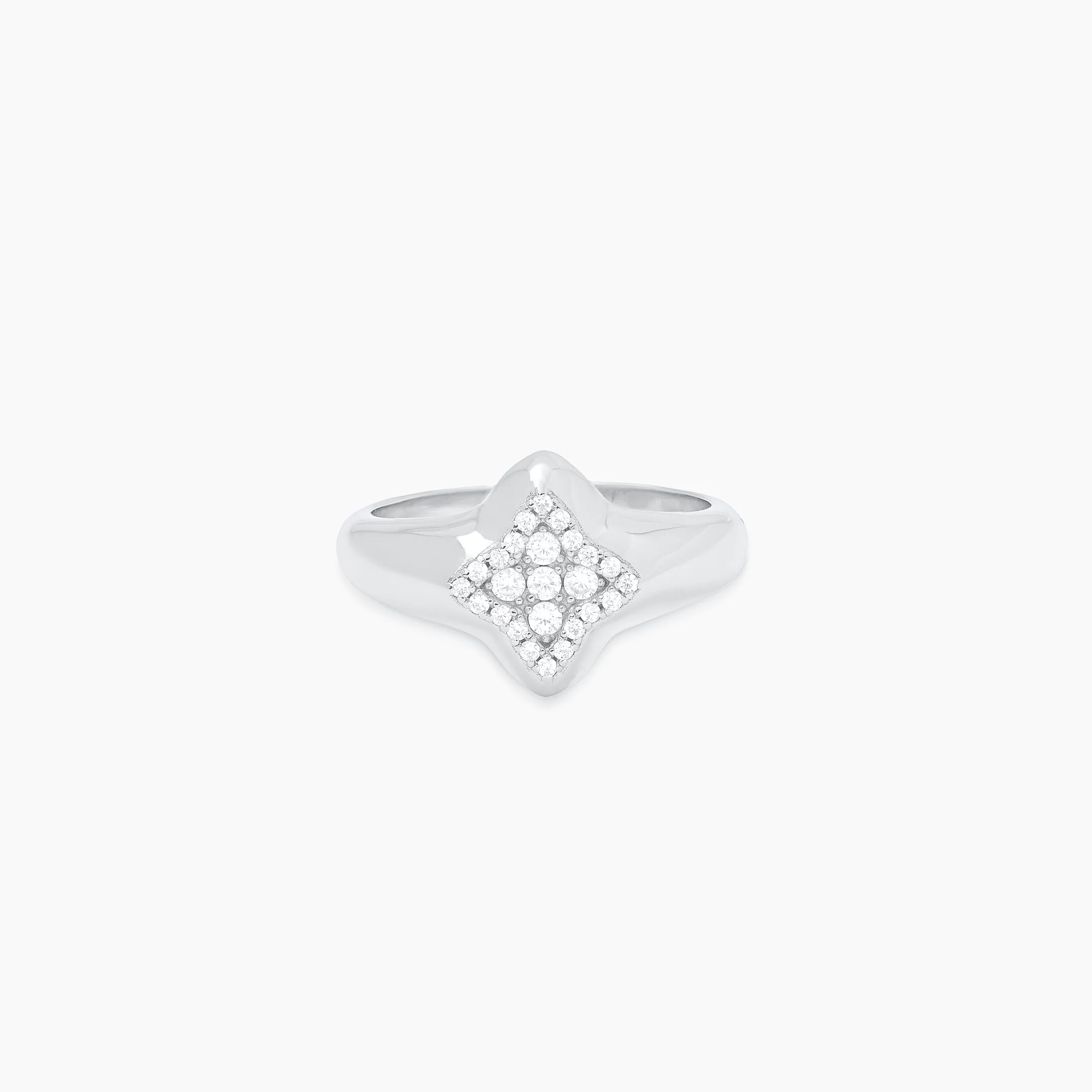 Flower signet ring argentée