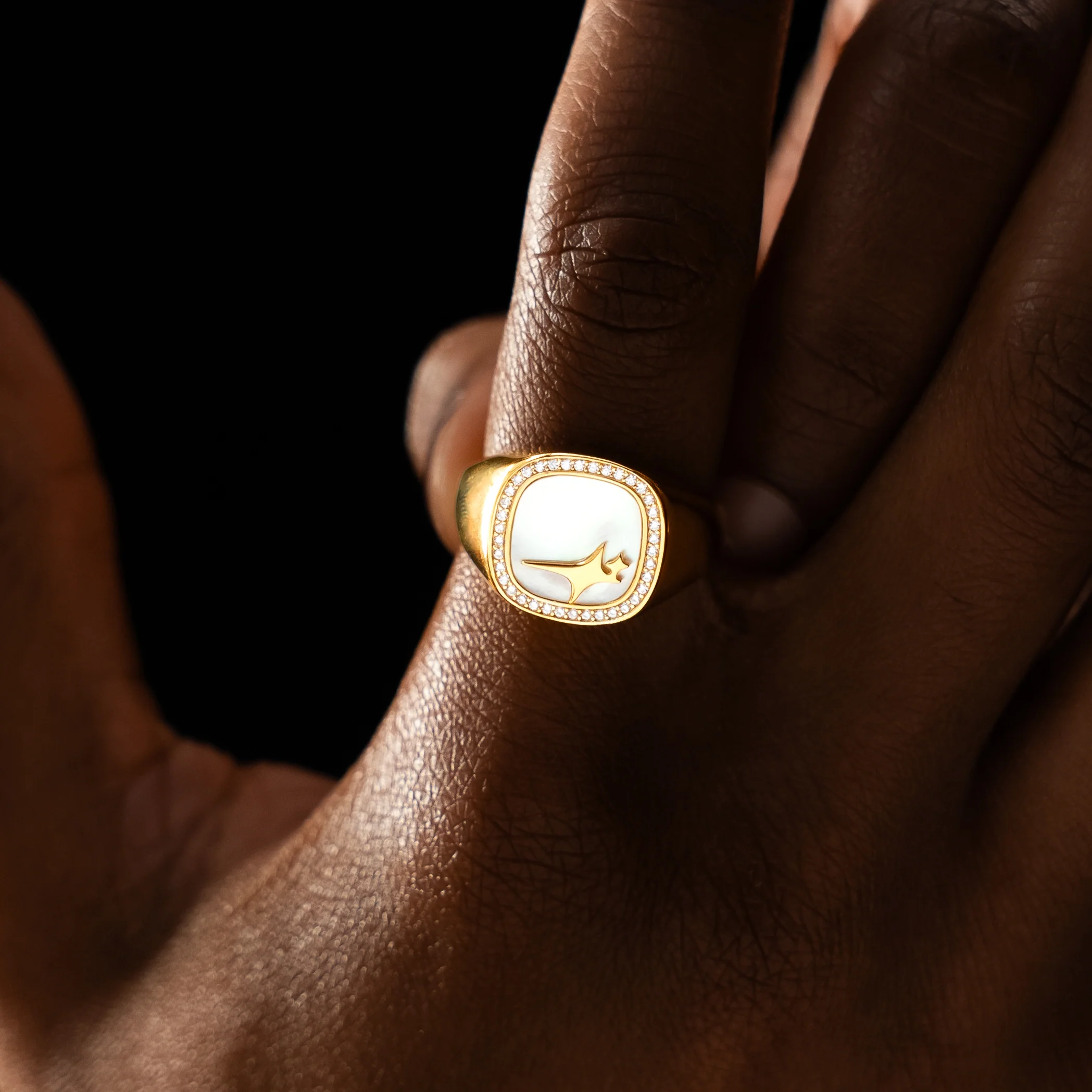 Iced Raw ring Doré - Motif Blanc - Image 3