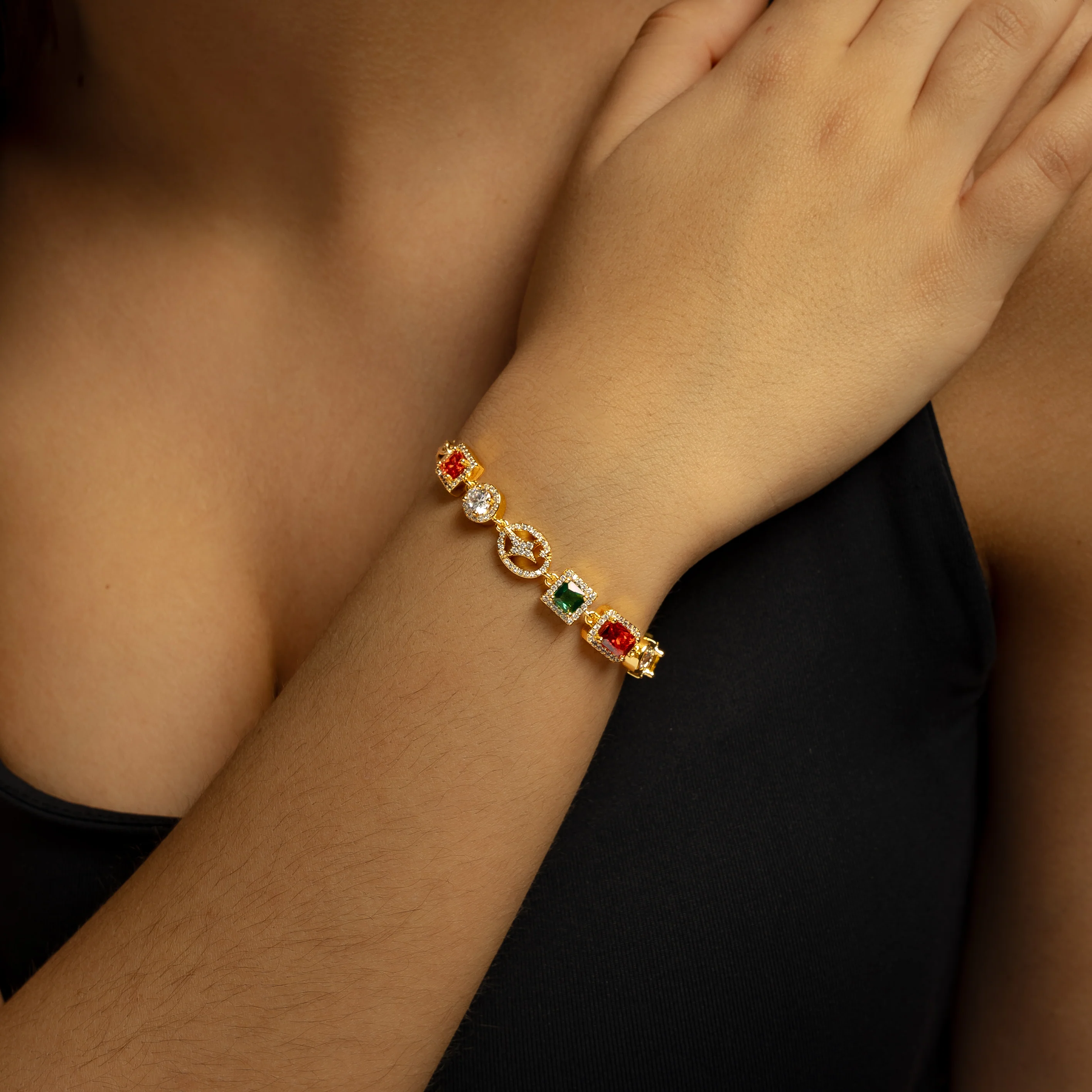 Bracelet Multi Gemstone 8 mm Doré - Image 2
