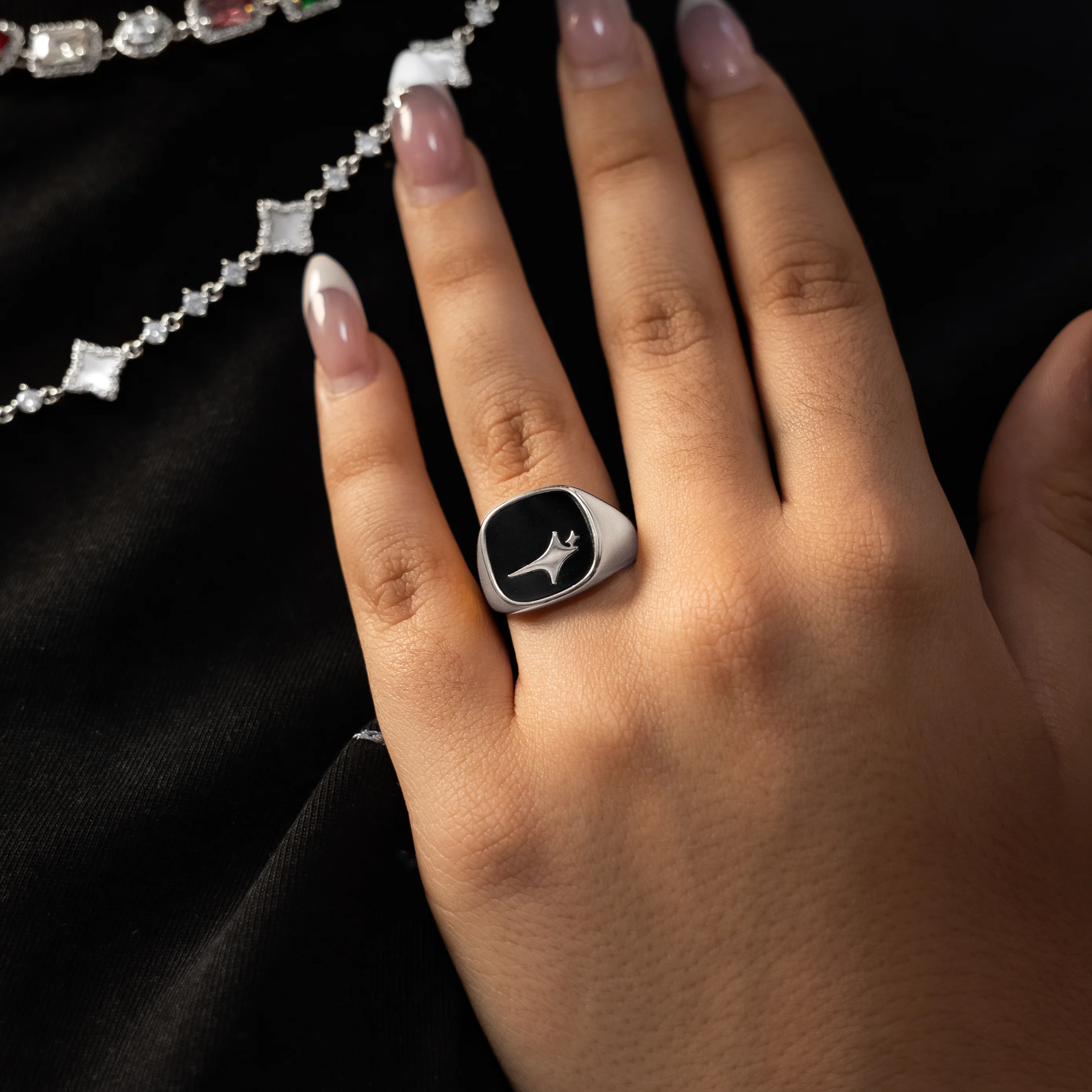 Raw Ring Argentée - Motif Noir - Image 2