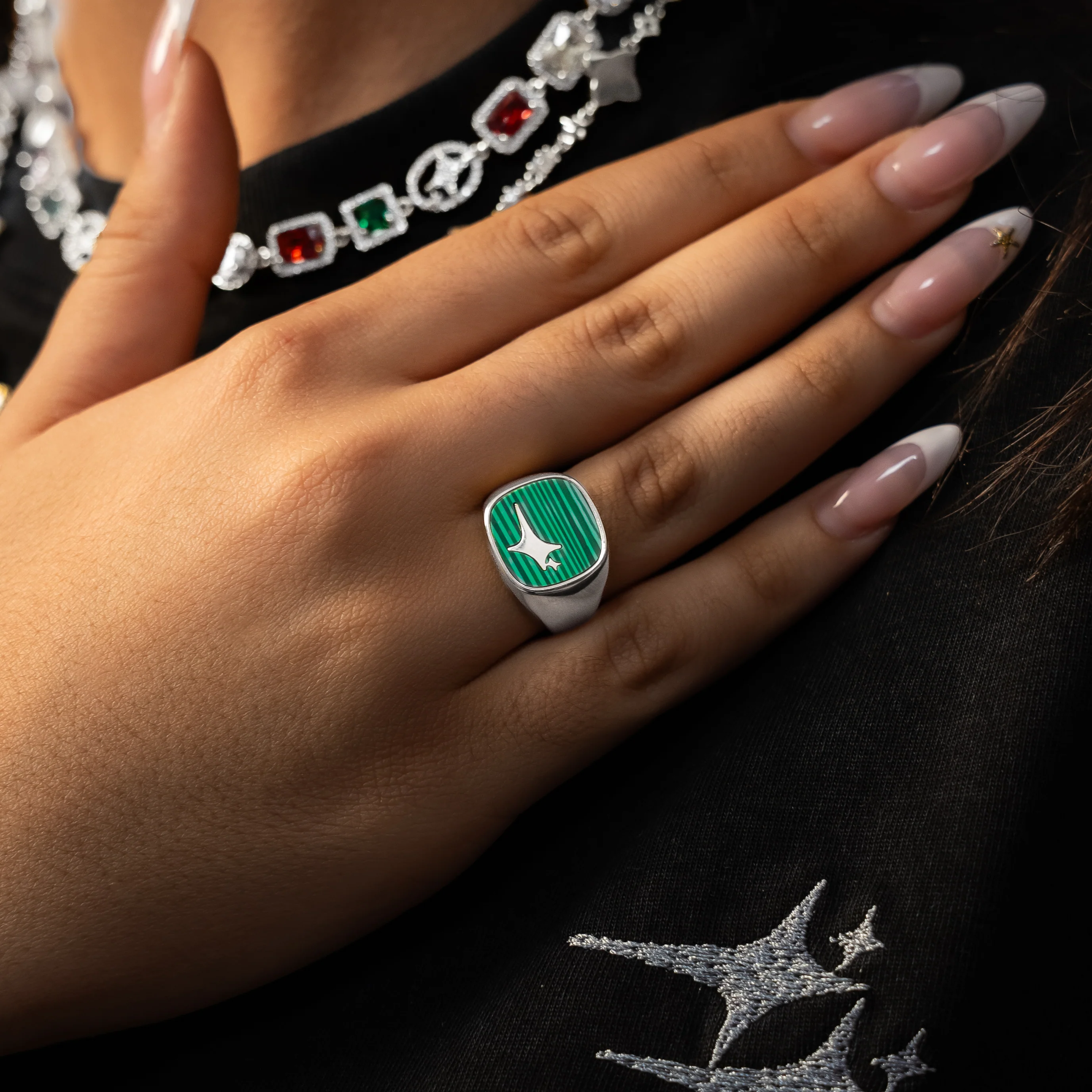 Raw Ring Argentée - Motif Vert - Image 2
