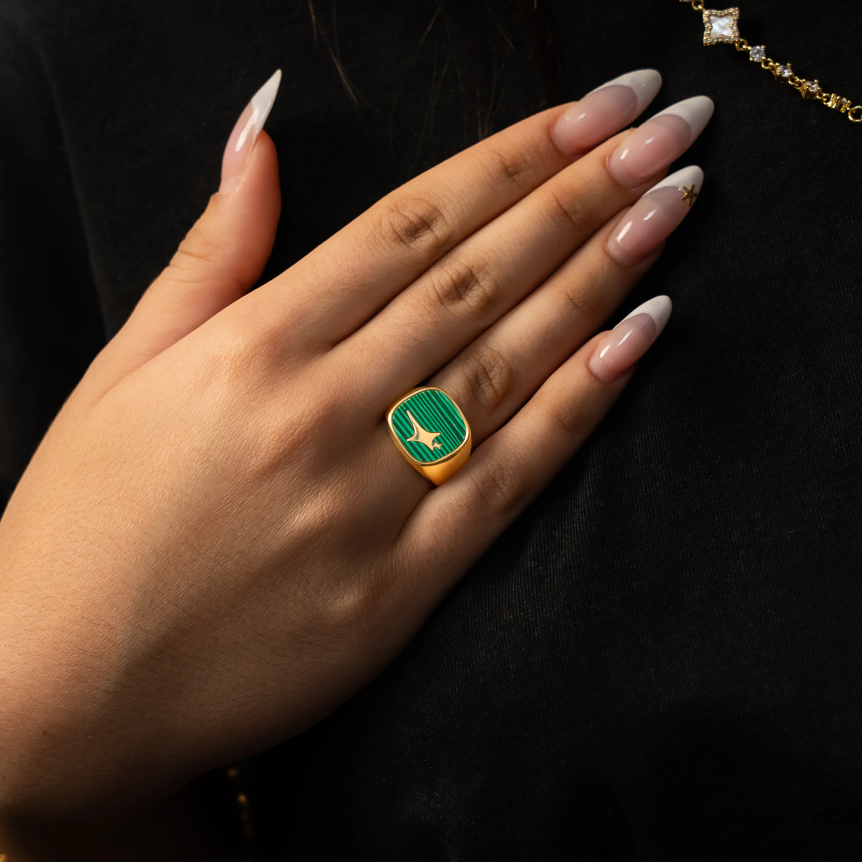 Raw Ring Dorée - Motif Vert - Image 2
