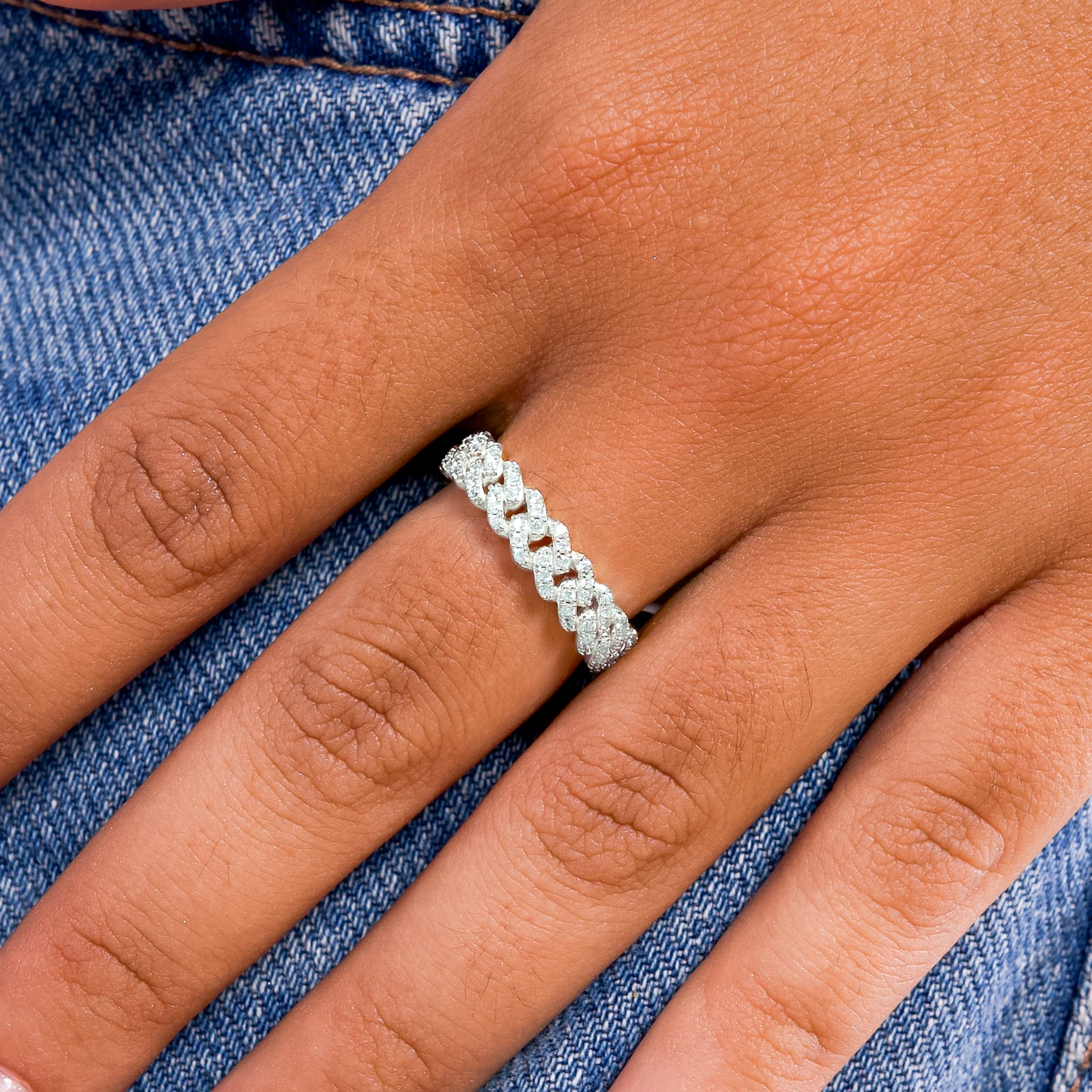 Slim Iced Cuban link ring argentée - Image 2