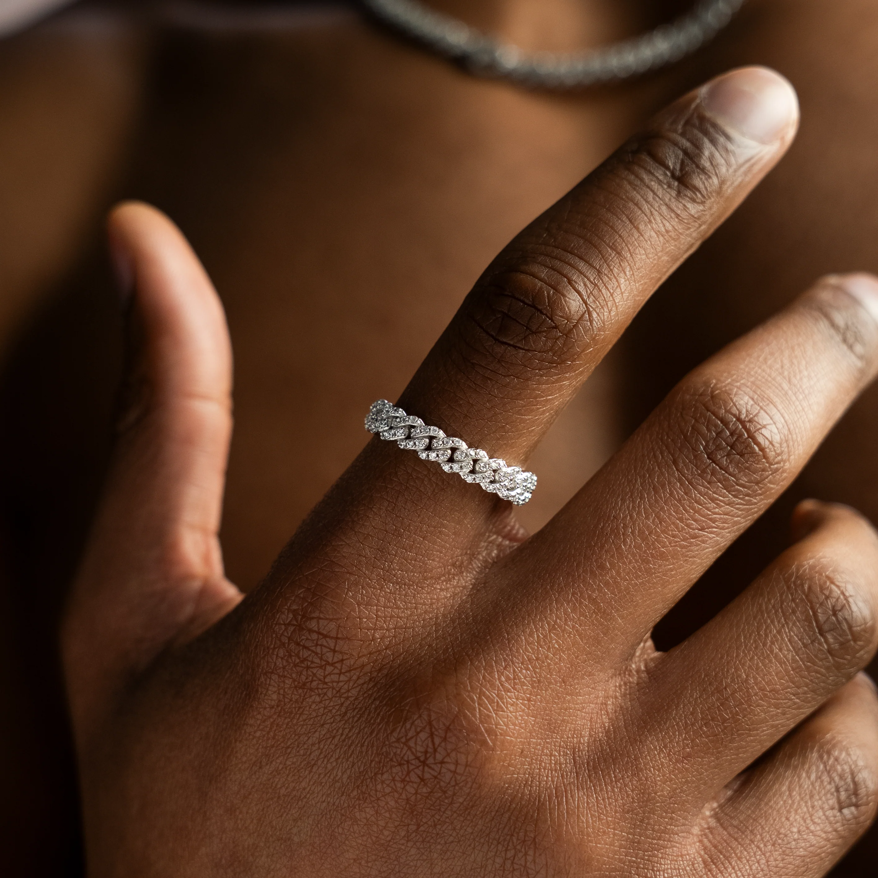 Slim Iced Cuban link ring argentée - Image 2