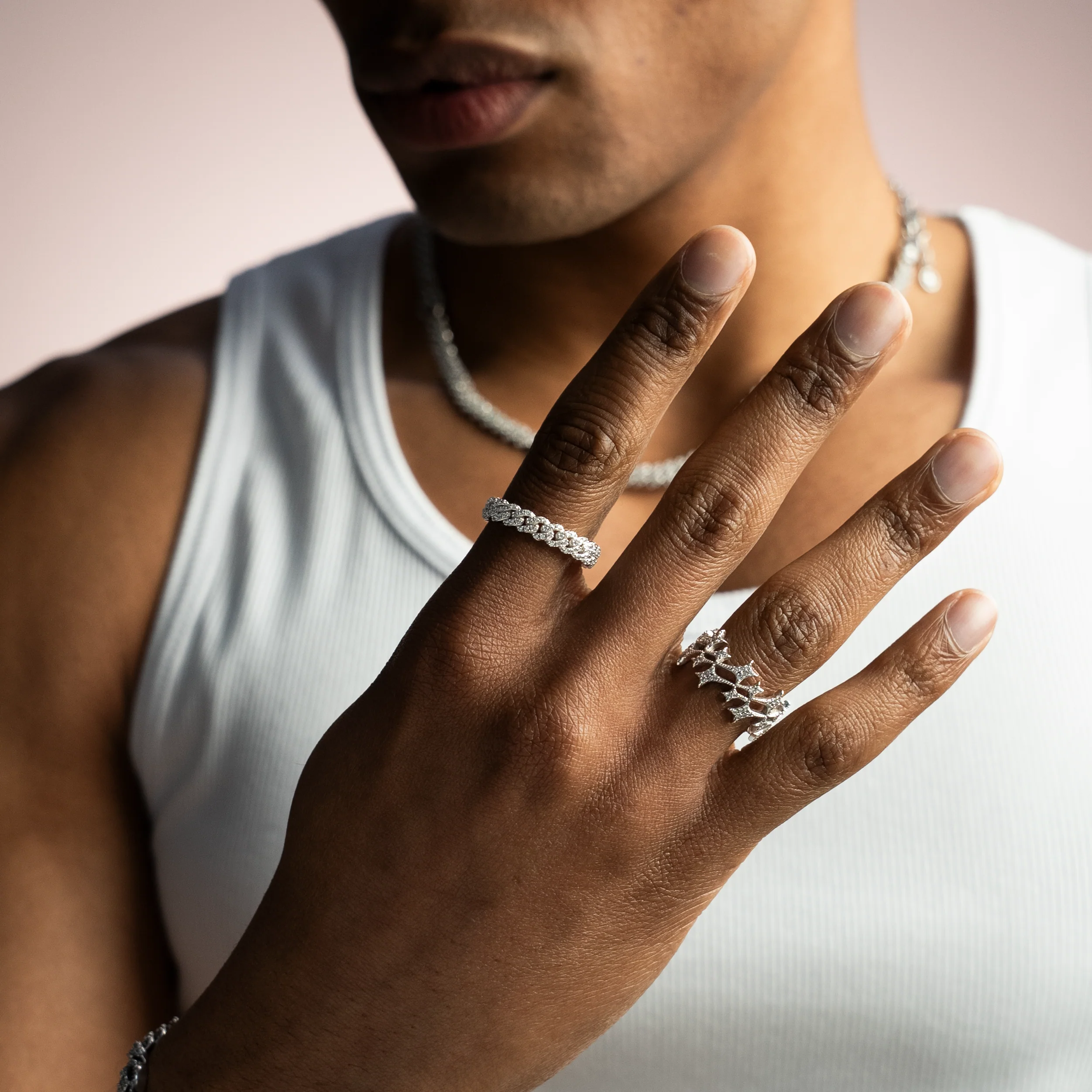 Slim Iced Cuban link ring argentée - Image 3